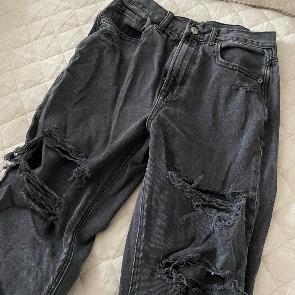 American Eagle black mom jeans with rips